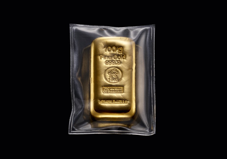 Goldbarren 100 g. gegossen H+M