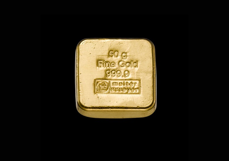 Goldbarren 50 g. gegossen H+M